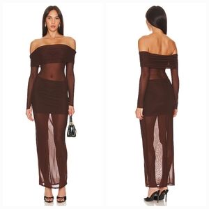 Lovers + Friends Brown Off-Shoulder Maxi Dress